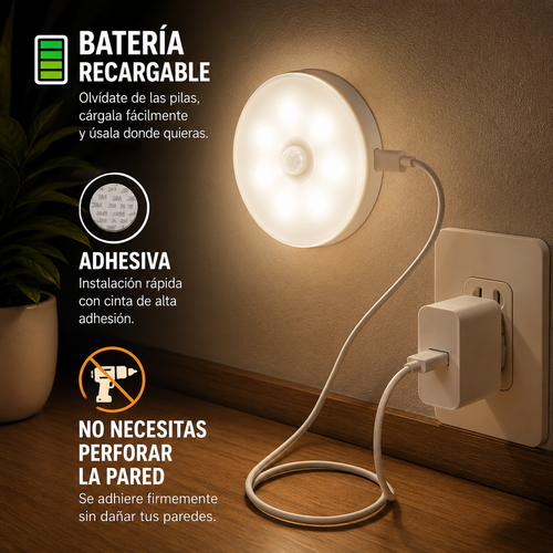 LumaNest - Lámpara LED Inalámbrica con Sensor de Movimiento