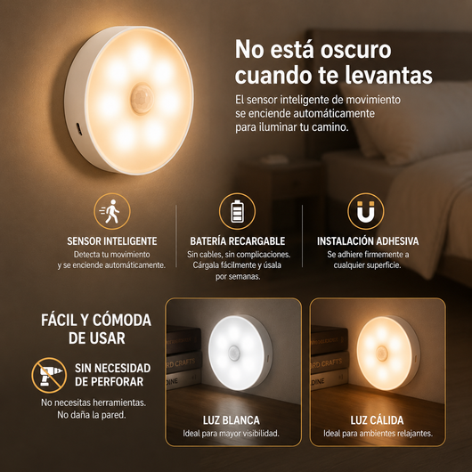 LumaNest - Lámpara LED Inalámbrica con Sensor de Movimiento